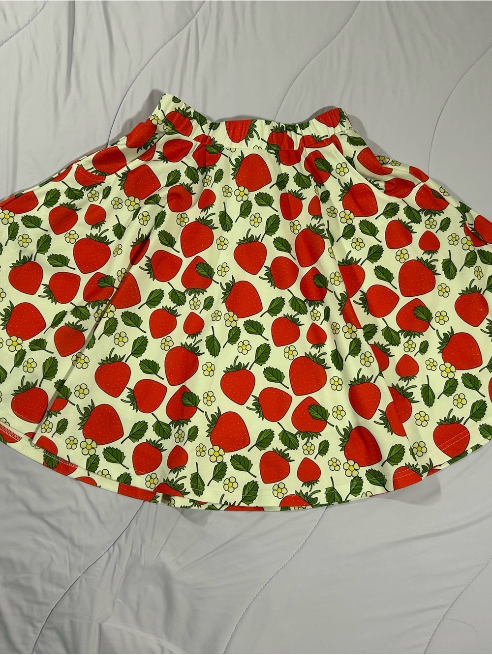Strawberry Print A-Line Skirt - Red/Green